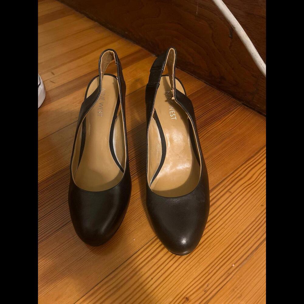 Nine West slingback black leather heels 6